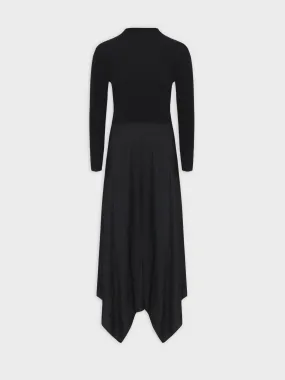 Crew Knit Satin Dress-Black