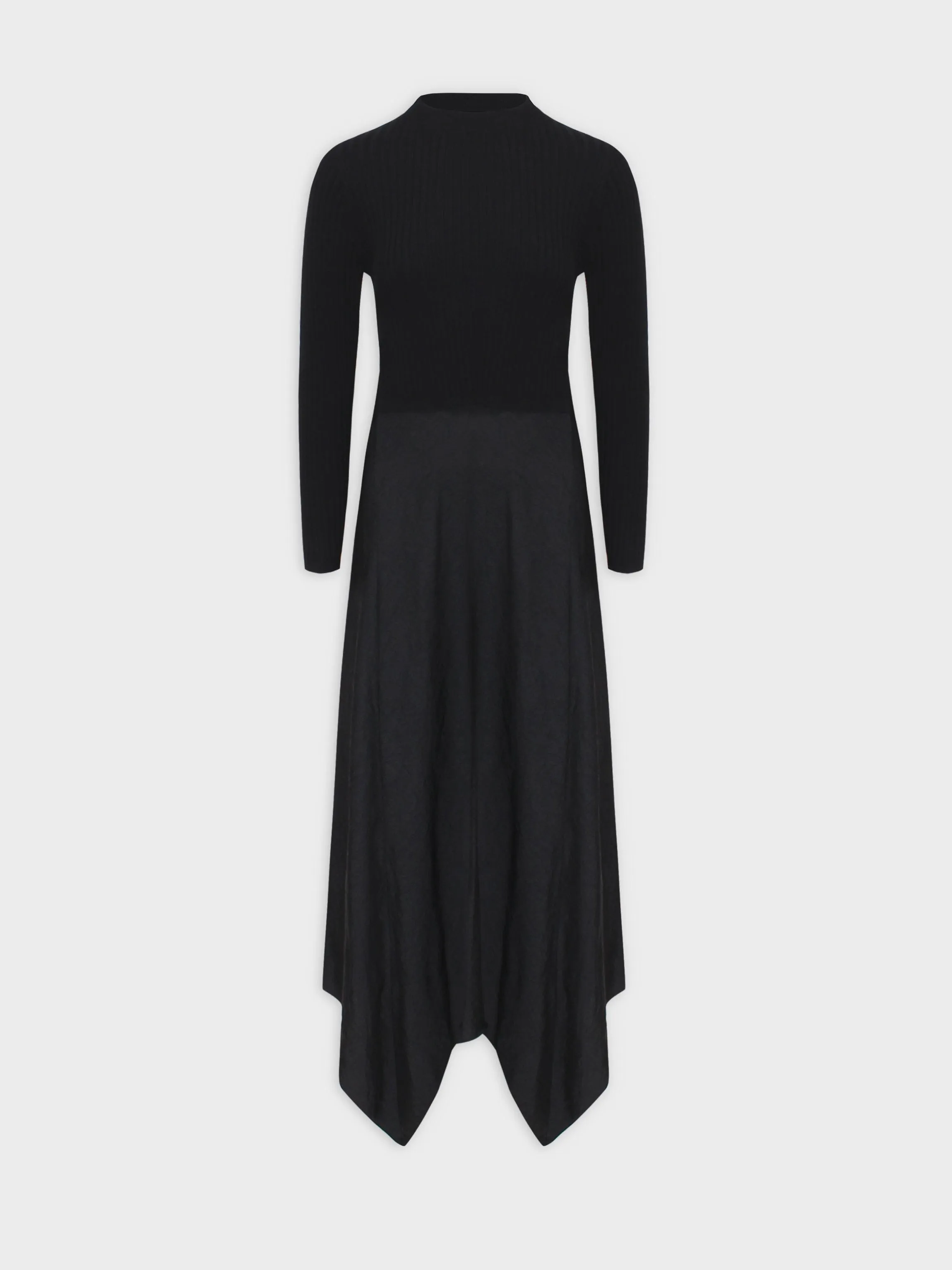 Crew Knit Satin Dress-Black