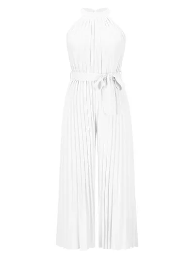 Cutout Tied Pleated Sleeveless Jumpsuit