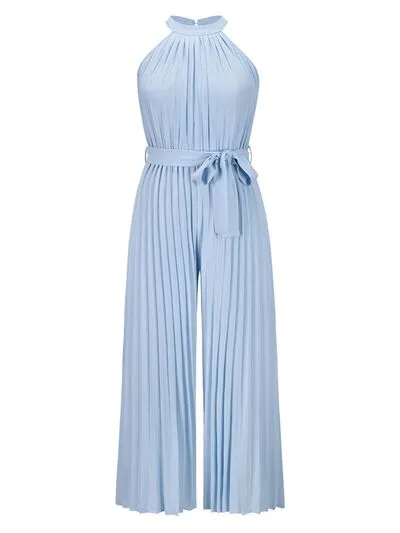 Cutout Tied Pleated Sleeveless Jumpsuit