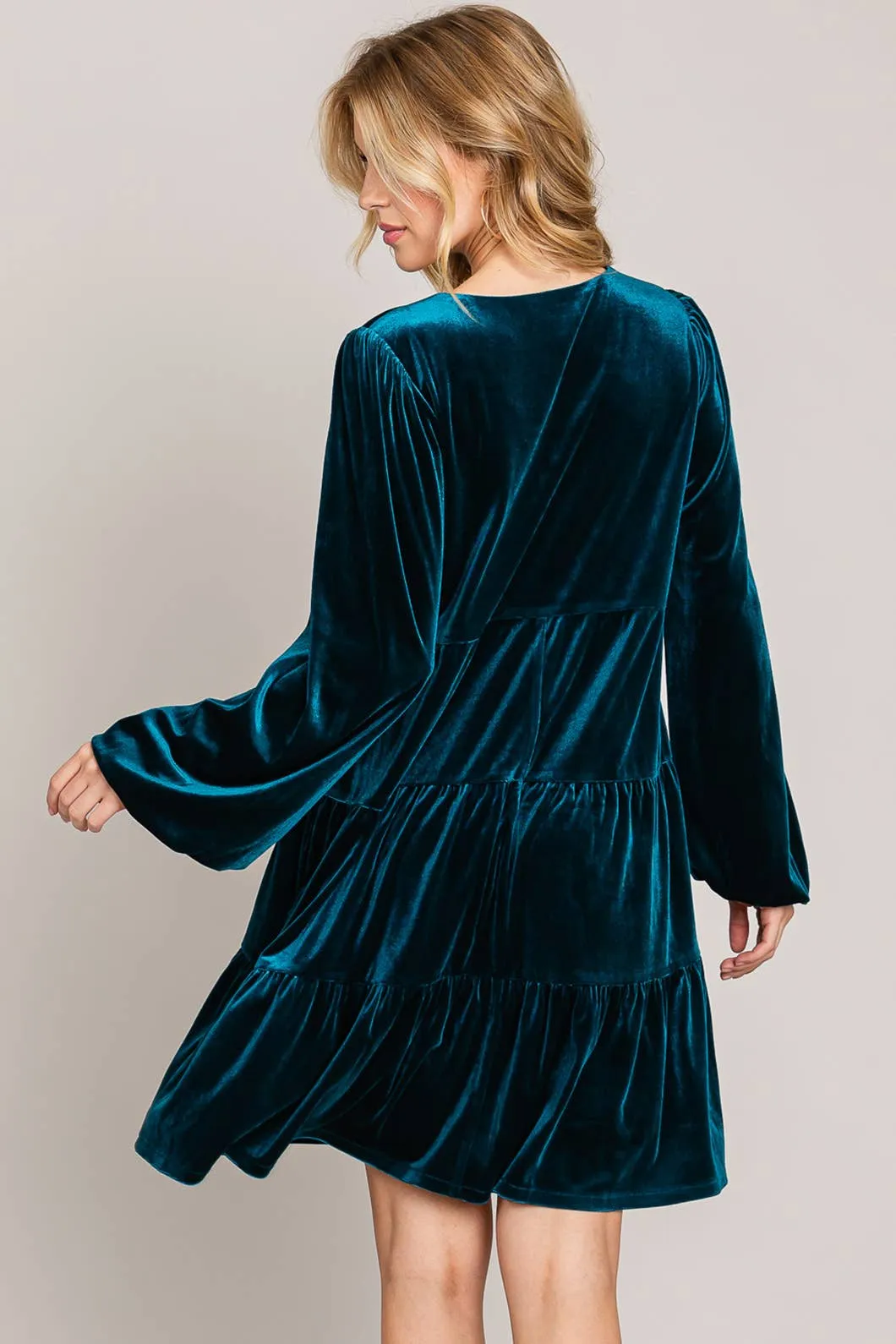 Dark Teal Tired Velvet Dress