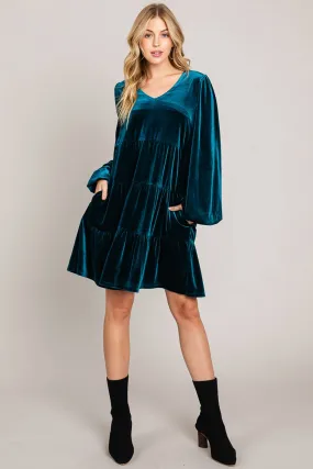 Dark Teal Tired Velvet Dress