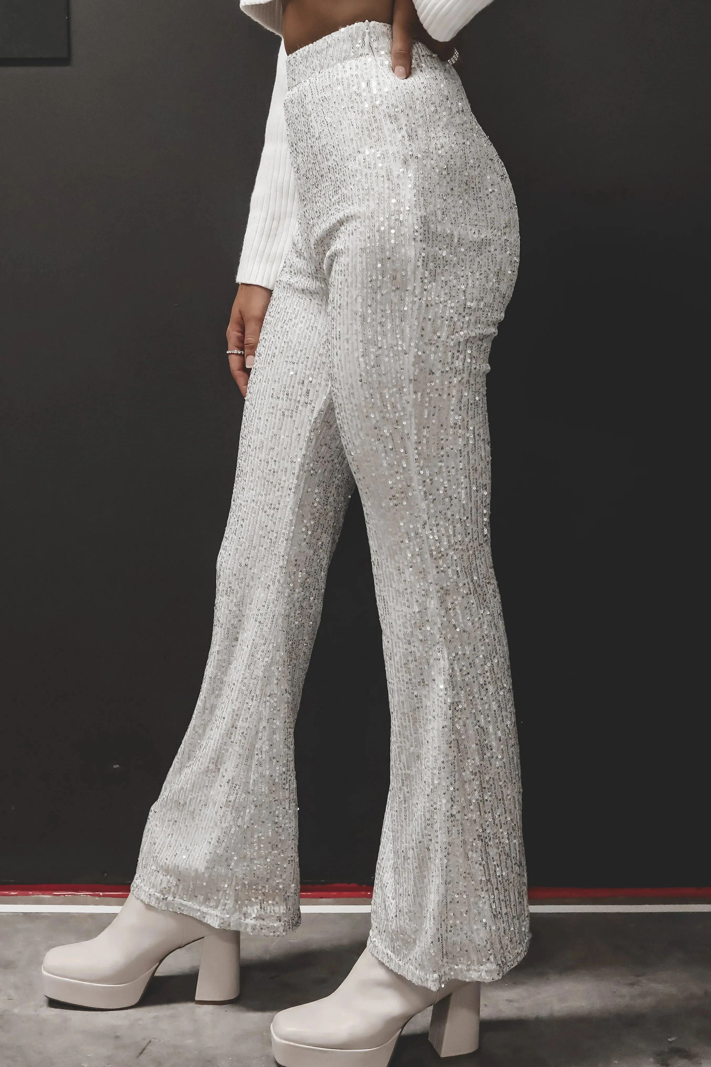 DEAL Bling Silver Sequin Flare Pants