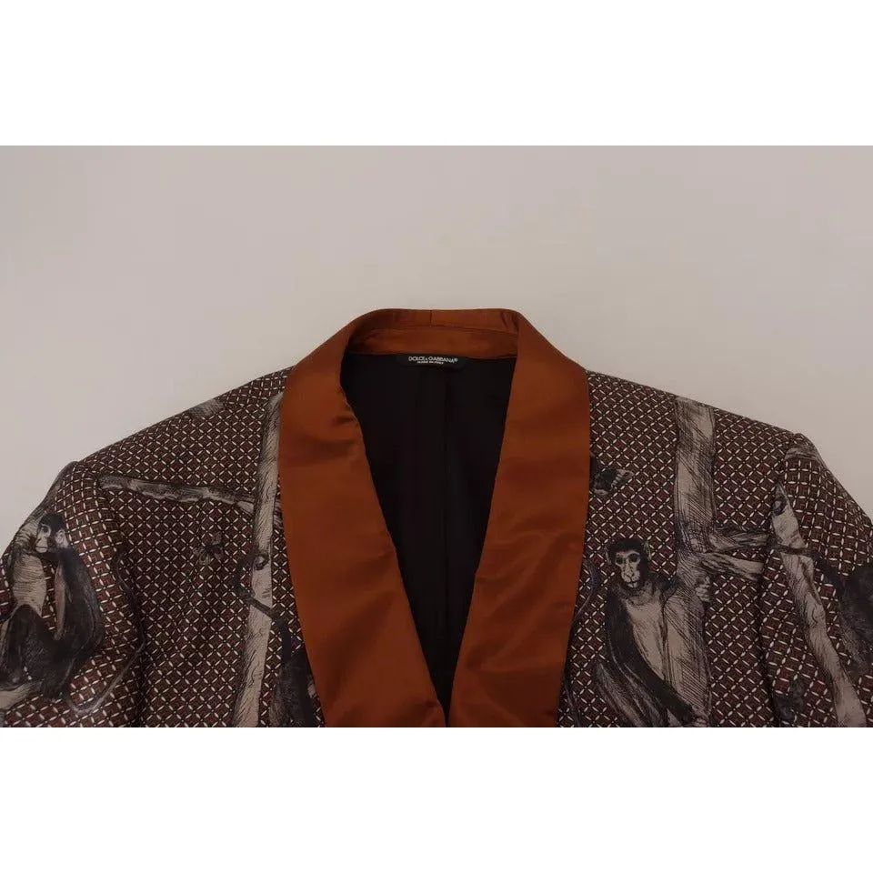 Dolce & Gabbana Bronze Monkey Print Silk Slim Jacket Blazer