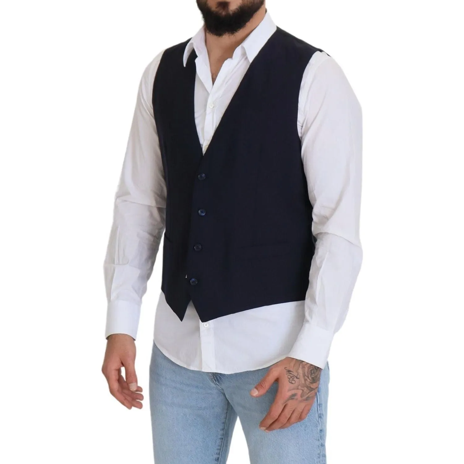 Dolce & Gabbana Elegant Dark Blue Formal Dress Vest