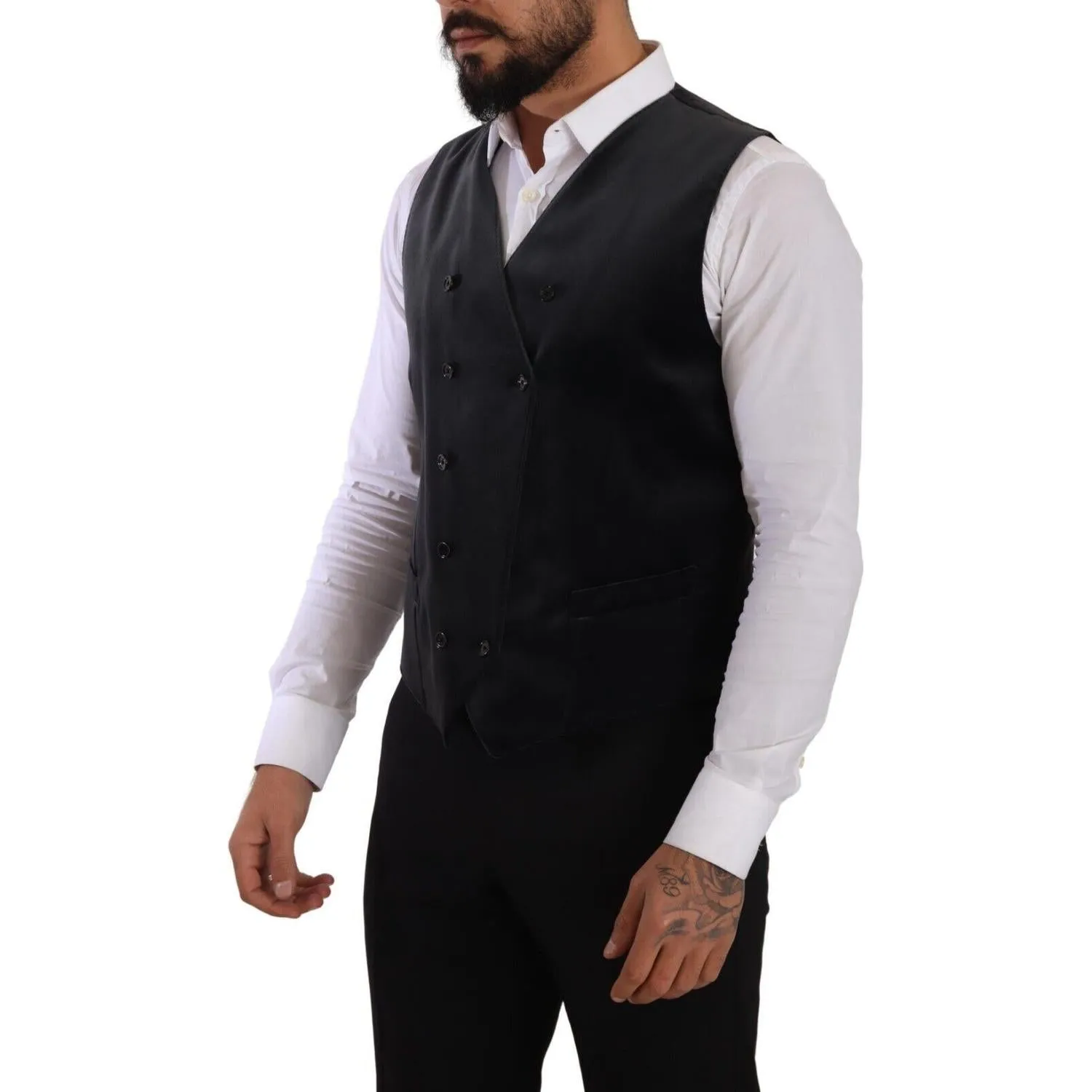 Dolce & Gabbana Elegant Grey Double-Breasted Dress Vest