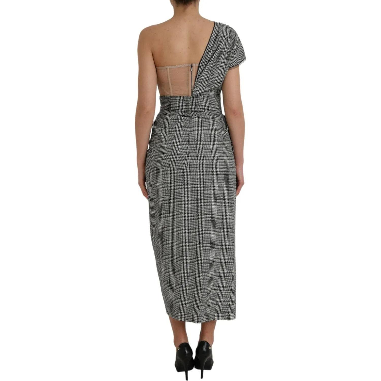 Dolce & Gabbana Gray Beige Layered One Shoulder Maxi Dress