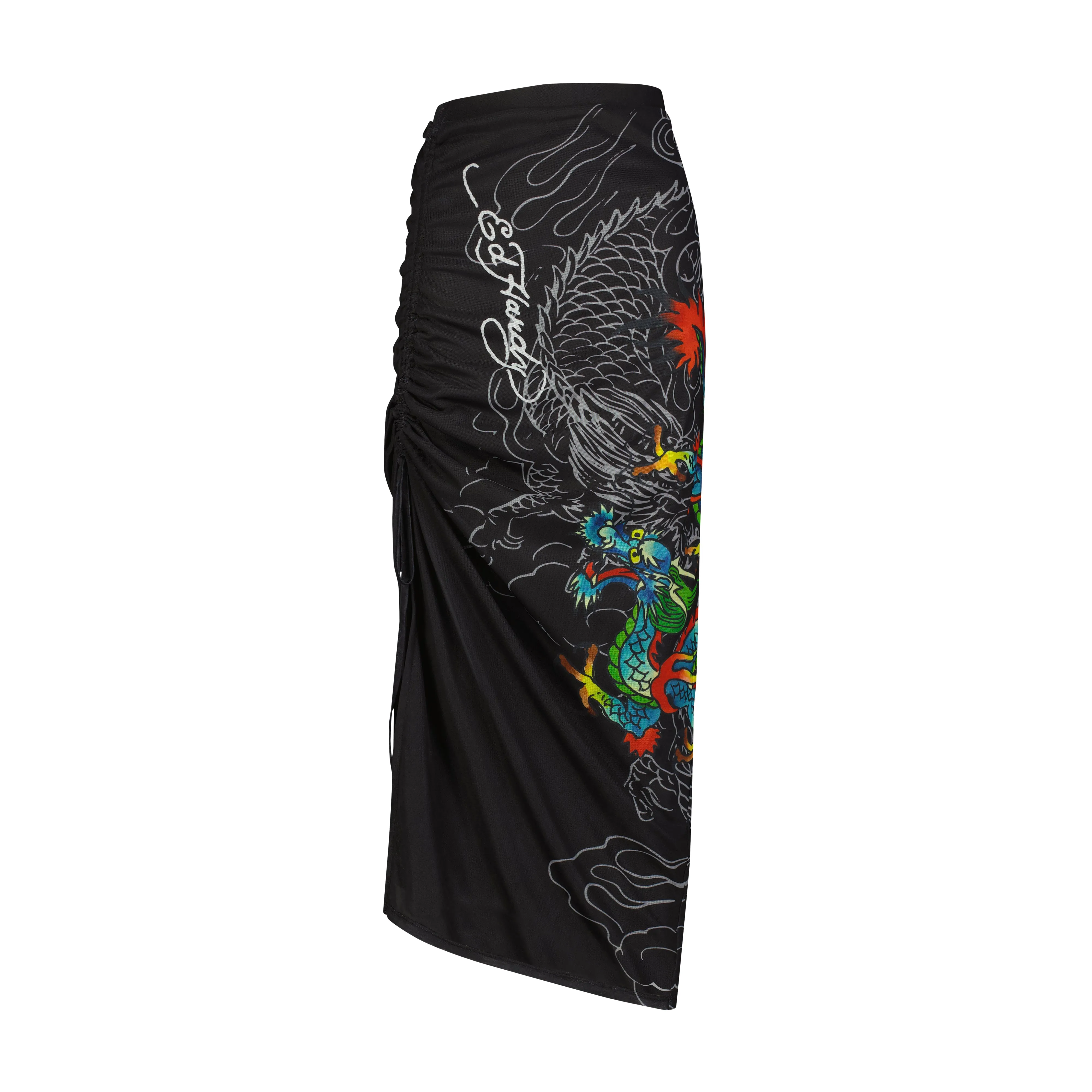 Dragon Print Mesh Maxi Skirt