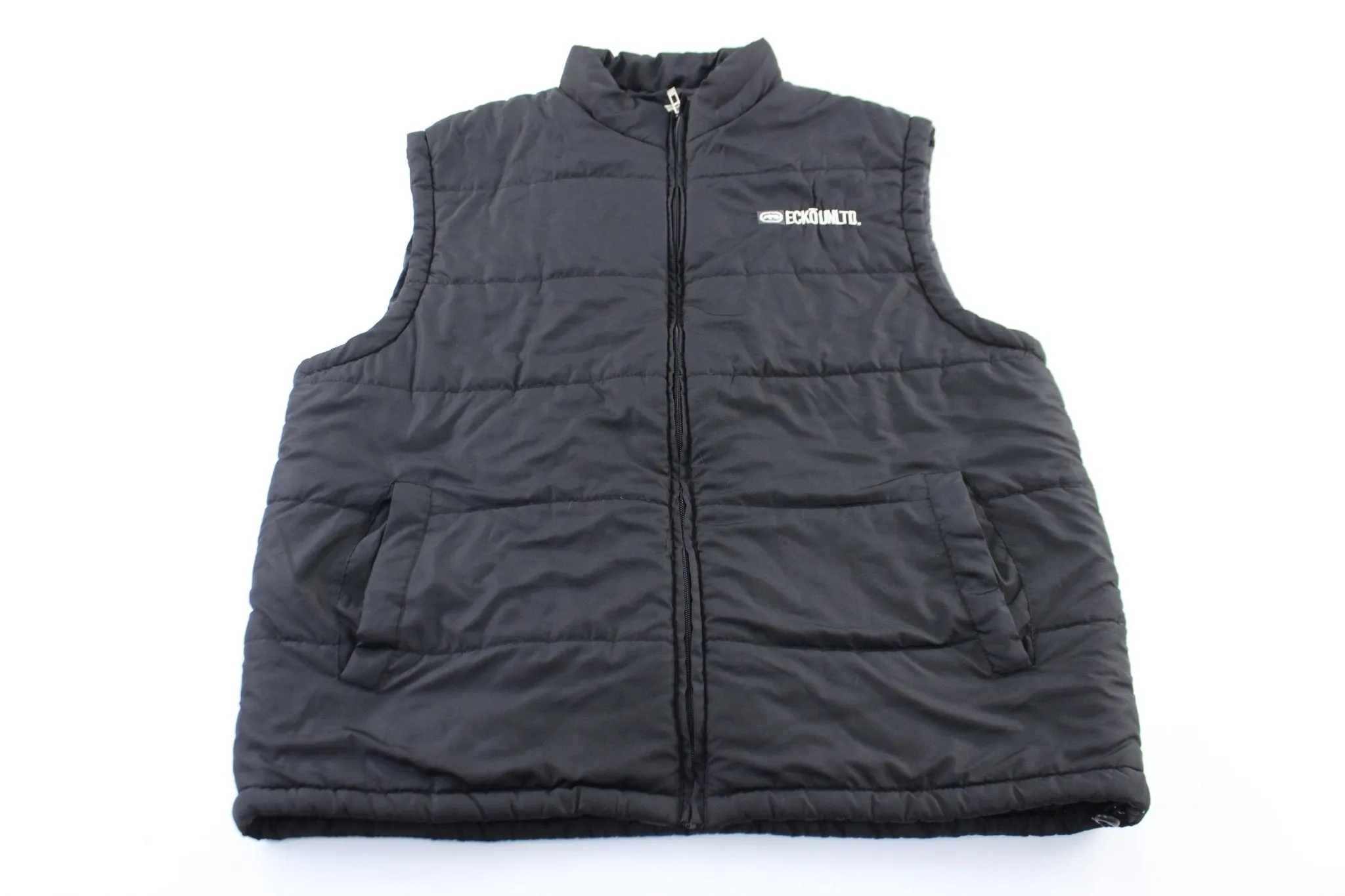 Ecko Unltd. Embroidered Black Zip Up Vest