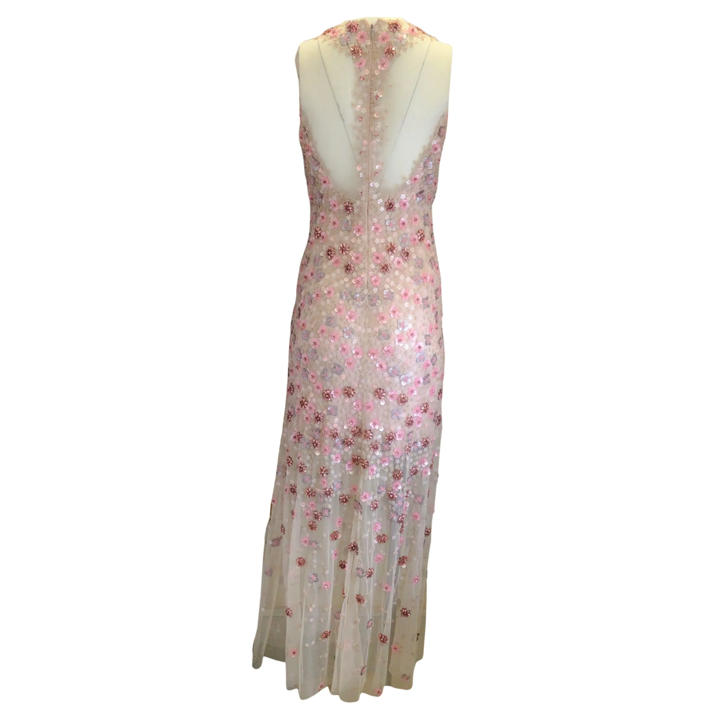 Elie Tahari Pink Augenie Beaded and Floral Sequined Embellished Sleeveless Gown / Formal Dress