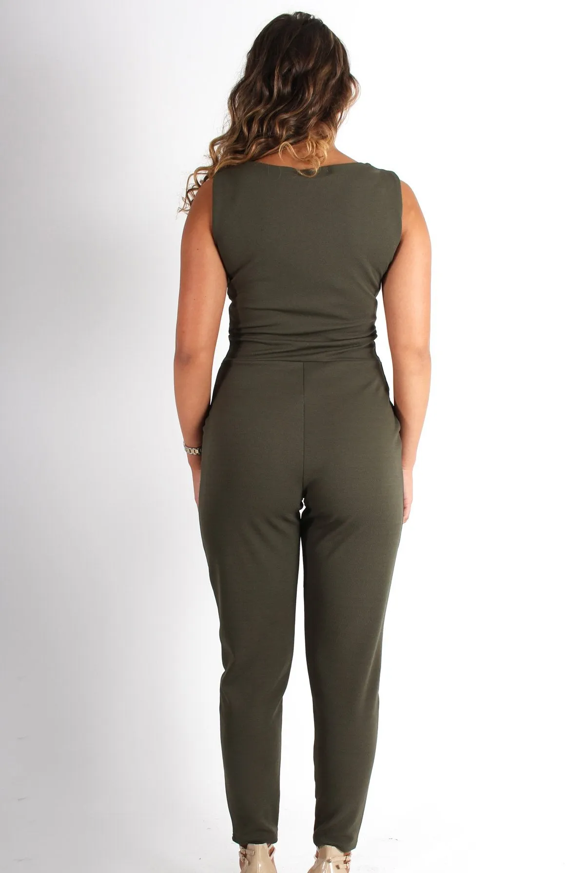 Emily Khaki Tie Front Jumpsuit