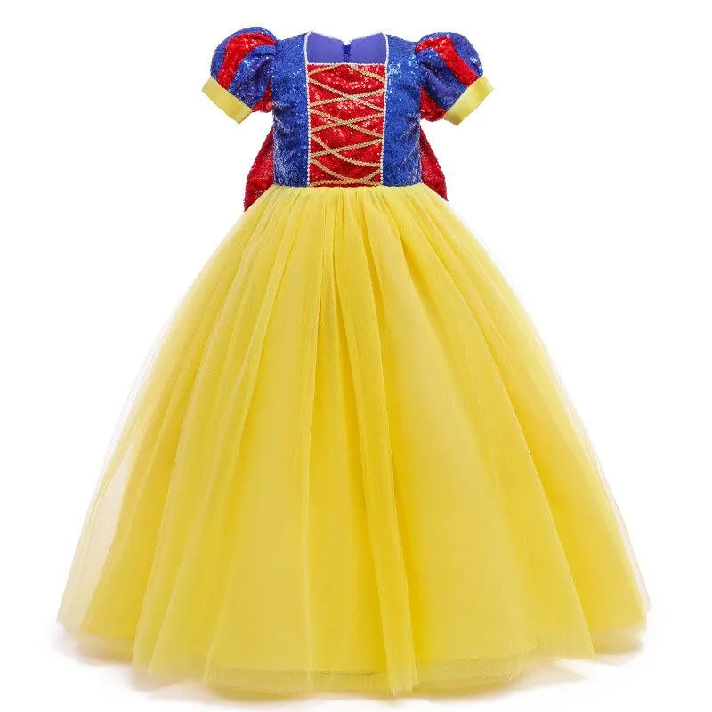 Enchanting Fairytale Gown 3-10-year-old girl's sequined large bow princess dress Elegant Kids Party Dress Halloween cosplay stage costumes