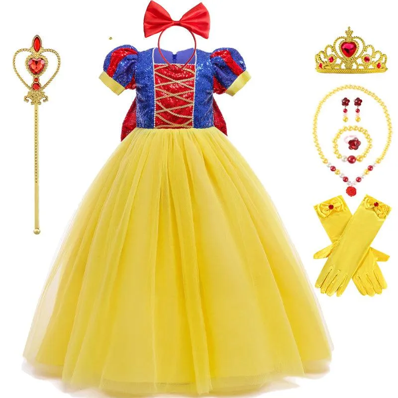 Enchanting Fairytale Gown 3-10-year-old girl's sequined large bow princess dress Elegant Kids Party Dress Halloween cosplay stage costumes