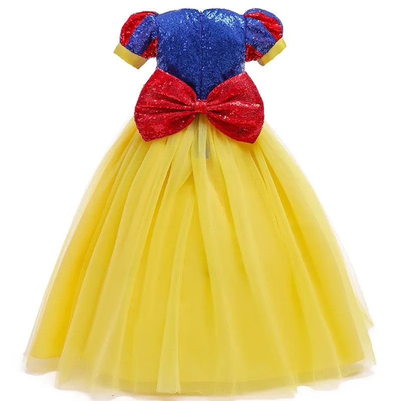 Enchanting Fairytale Gown 3-10-year-old girl's sequined large bow princess dress Elegant Kids Party Dress Halloween cosplay stage costumes