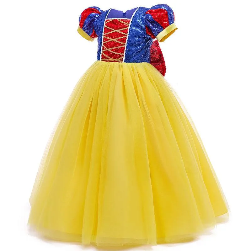 Enchanting Fairytale Gown 3-10-year-old girl's sequined large bow princess dress Elegant Kids Party Dress Halloween cosplay stage costumes