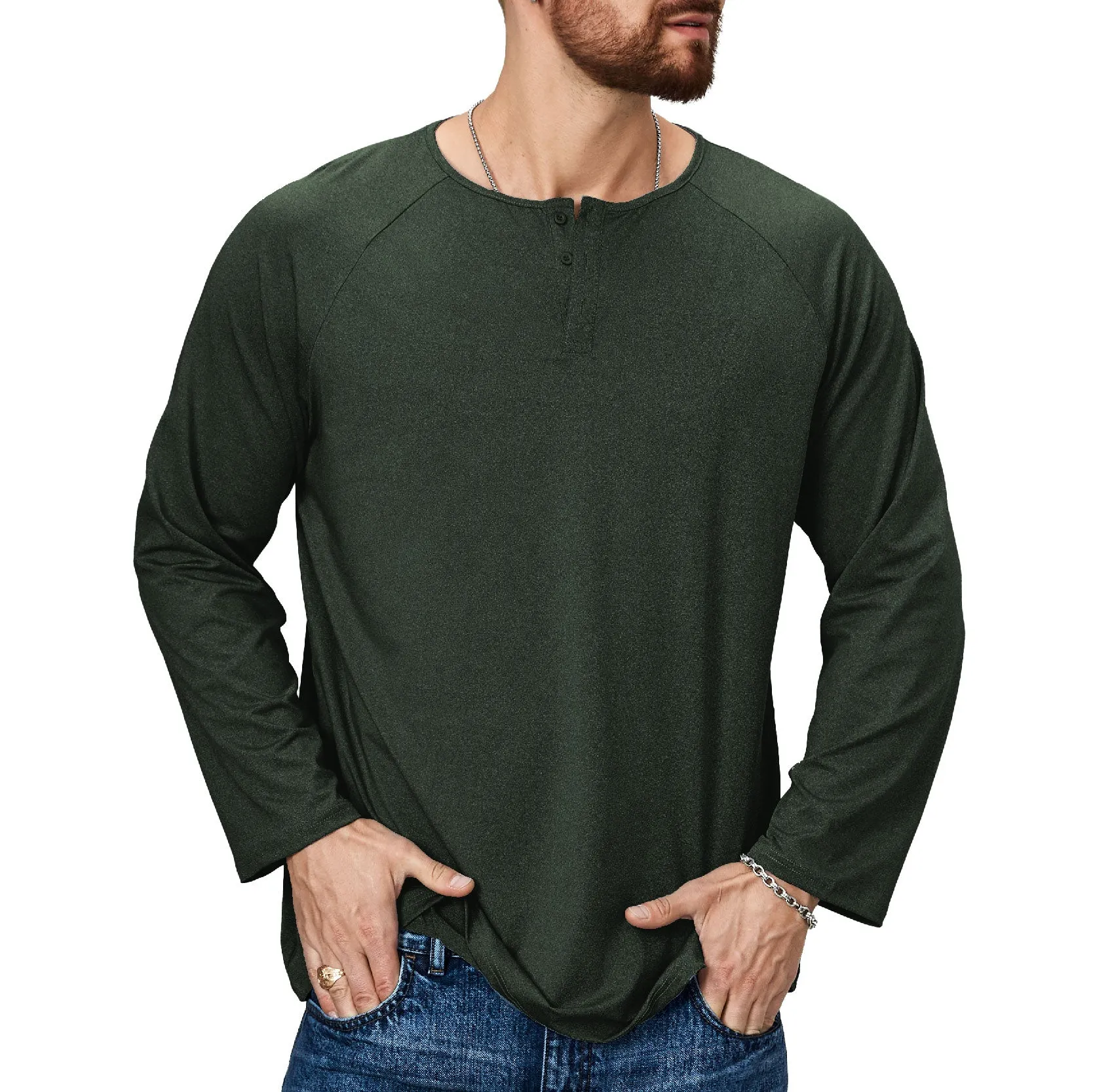 ESSENTIALS BUTTON HENLEY QUICK DRY LONG SLEEVE HENLEY SHIRT