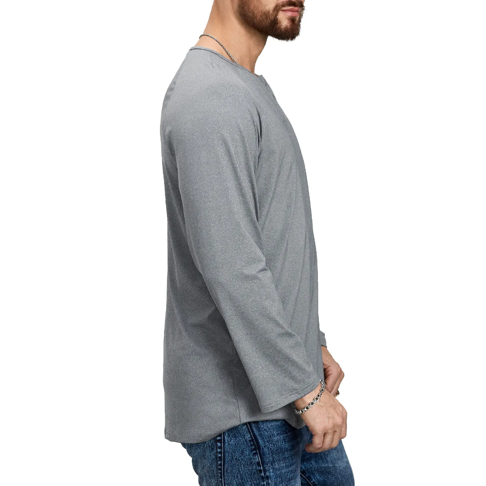 ESSENTIALS BUTTON HENLEY QUICK DRY LONG SLEEVE HENLEY SHIRT