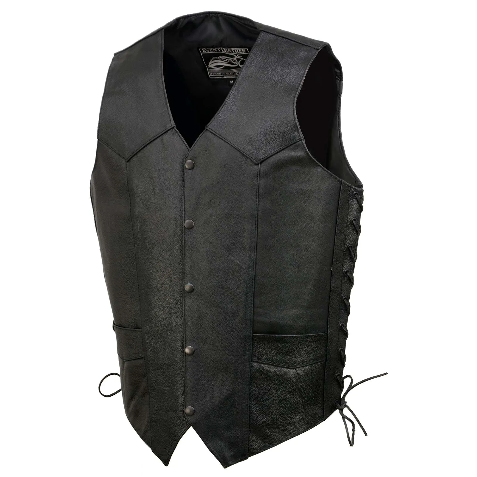 Event Leather EL5315TALL Black Motorcycle Leather Vest for Men's Tall