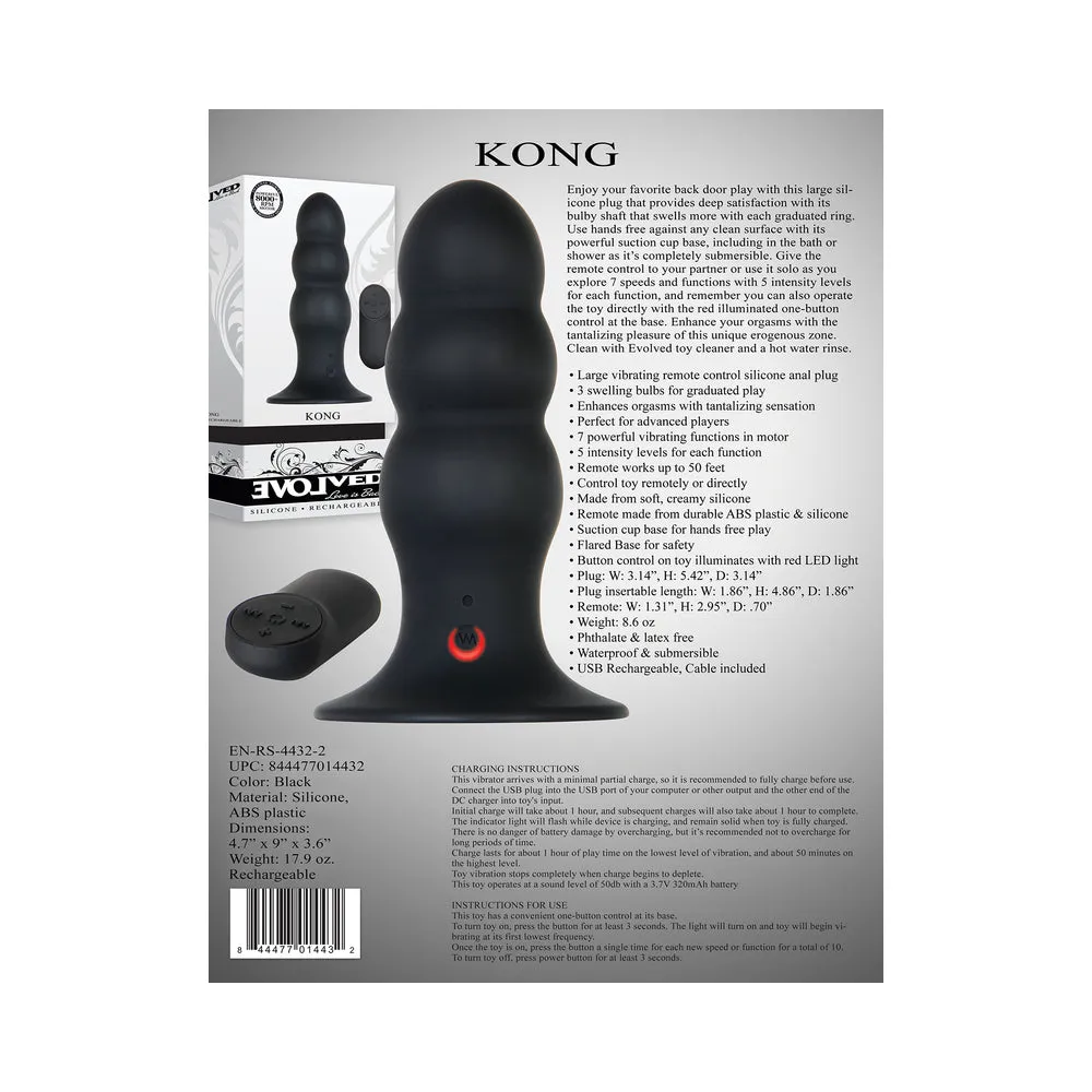 Evolved Kong Rechargeable Remote-Controlled Vibrating Silicone Anal Plug Black