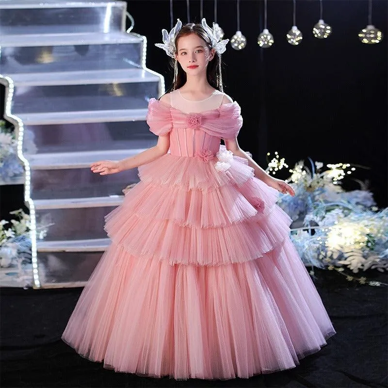 Fairy Princess Dress Layered Tulle Flower Dress Elegant and Noble Girls' Dress