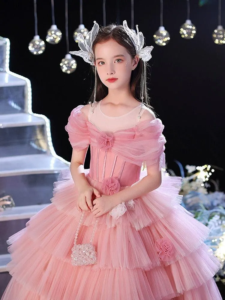 Fairy Princess Dress Layered Tulle Flower Dress Elegant and Noble Girls' Dress