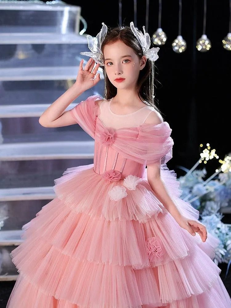 Fairy Princess Dress Layered Tulle Flower Dress Elegant and Noble Girls' Dress