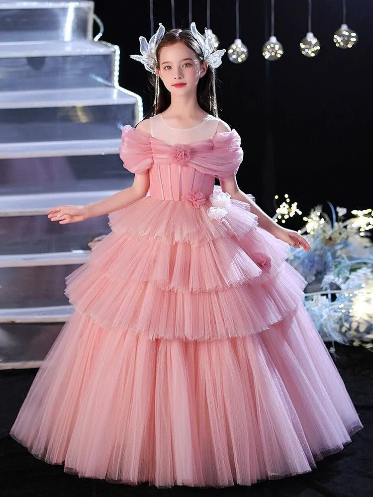 Fairy Princess Dress Layered Tulle Flower Dress Elegant and Noble Girls' Dress