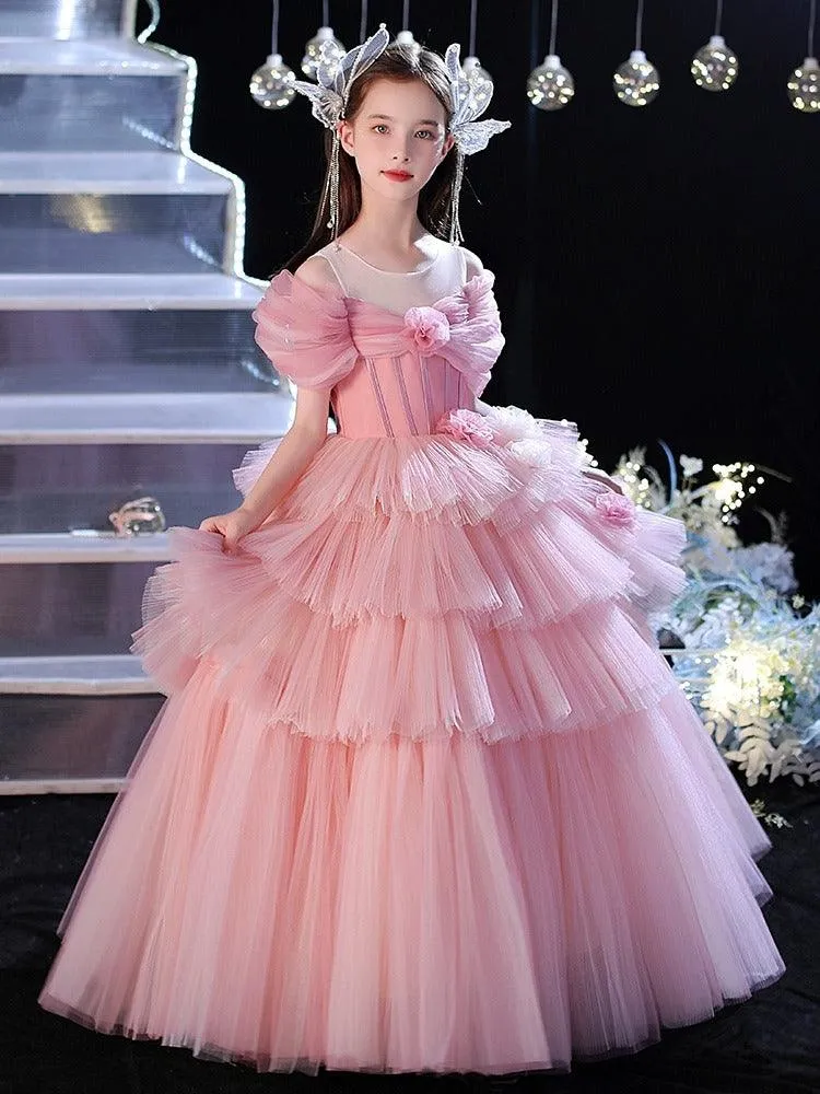 Fairy Princess Dress Layered Tulle Flower Dress Elegant and Noble Girls' Dress