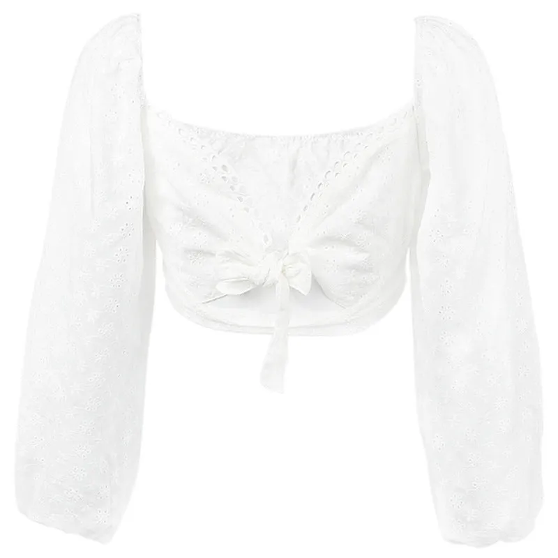 Fairytale Princess blouse off shoulder hollow cut bow knot lantern sleeves cami vest women shirt