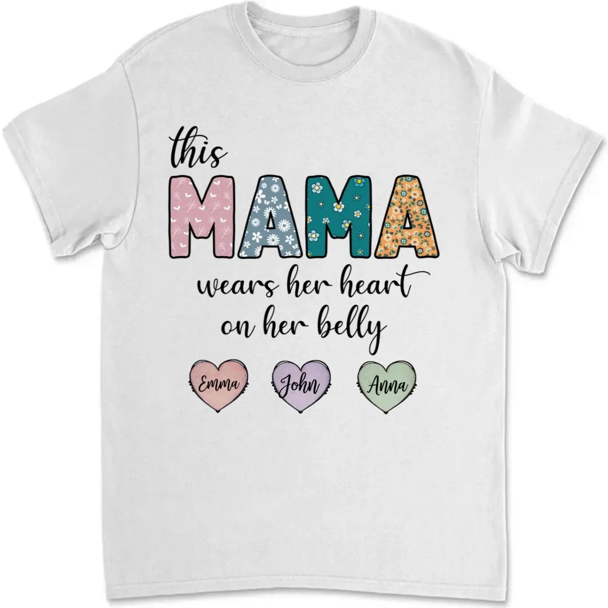 Family - This Mama Wear Her Heart On Her Belly - Personalized Unisex T-shirt