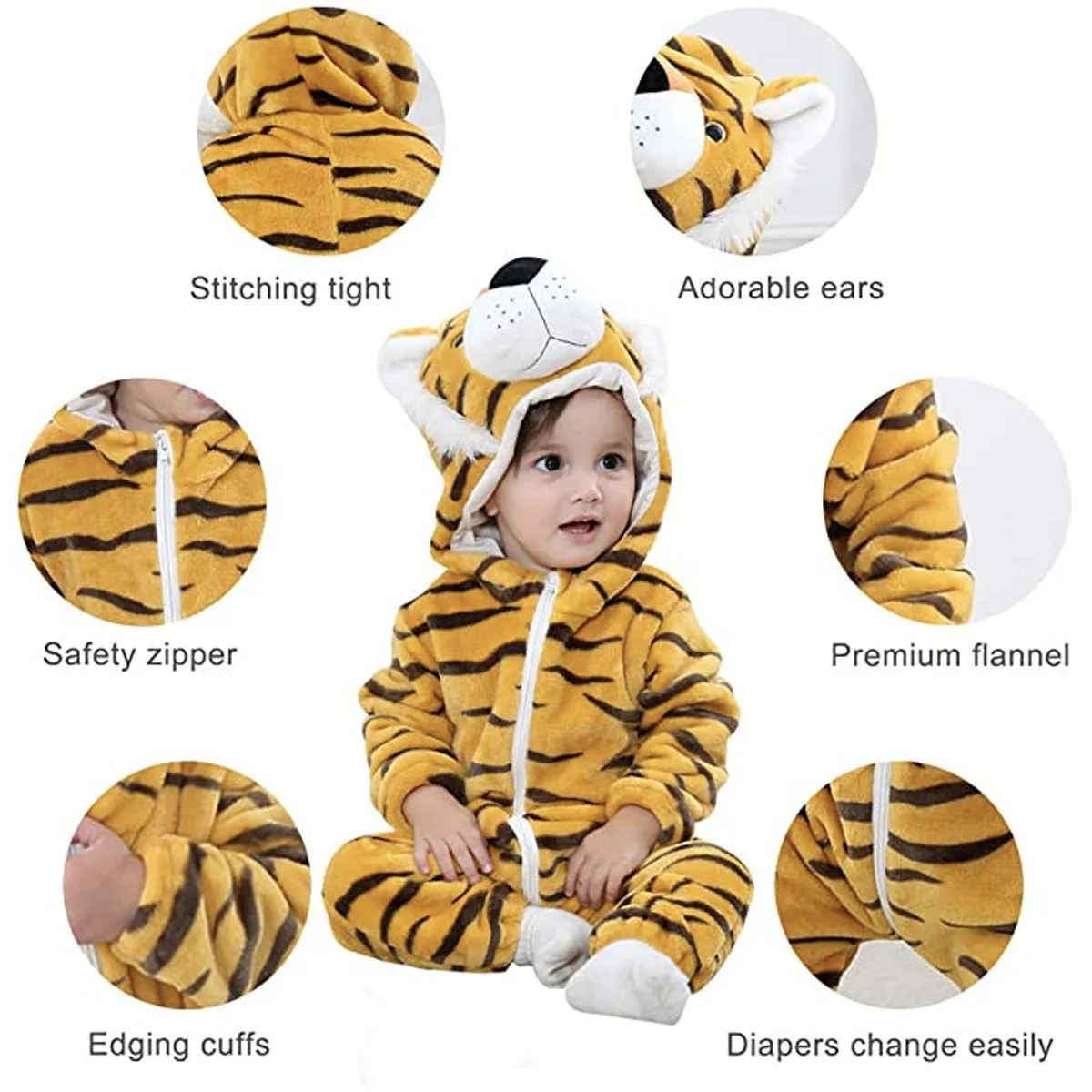 Fancydresswale Unisex Baby Flannel Jumpsuit Tiger Style Cosplay Clothes Bunting Outfits Snowsuit Hooded Romper Outwear (Tiger)