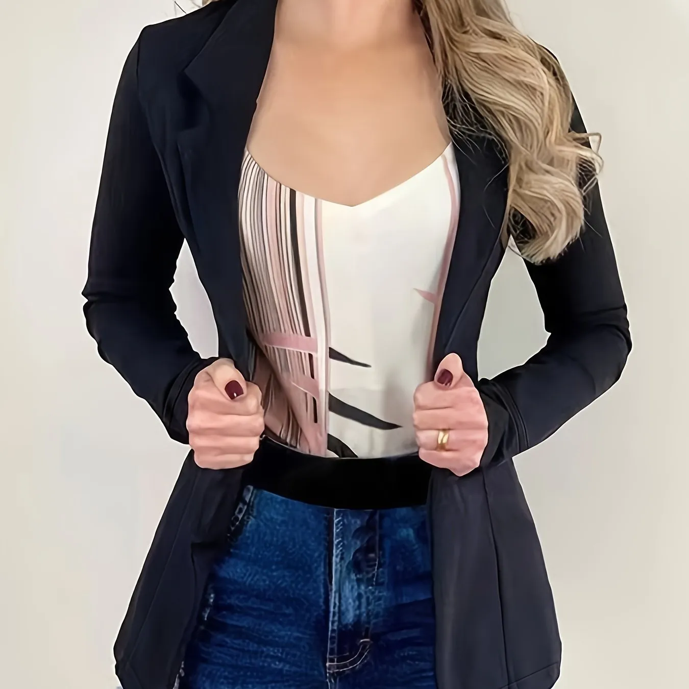 Fashionable Womens Blazer Jacket - Solid Lapel, Button Closure, Flowy Long Sleeves - Casual-Formal Commuter Outerwear