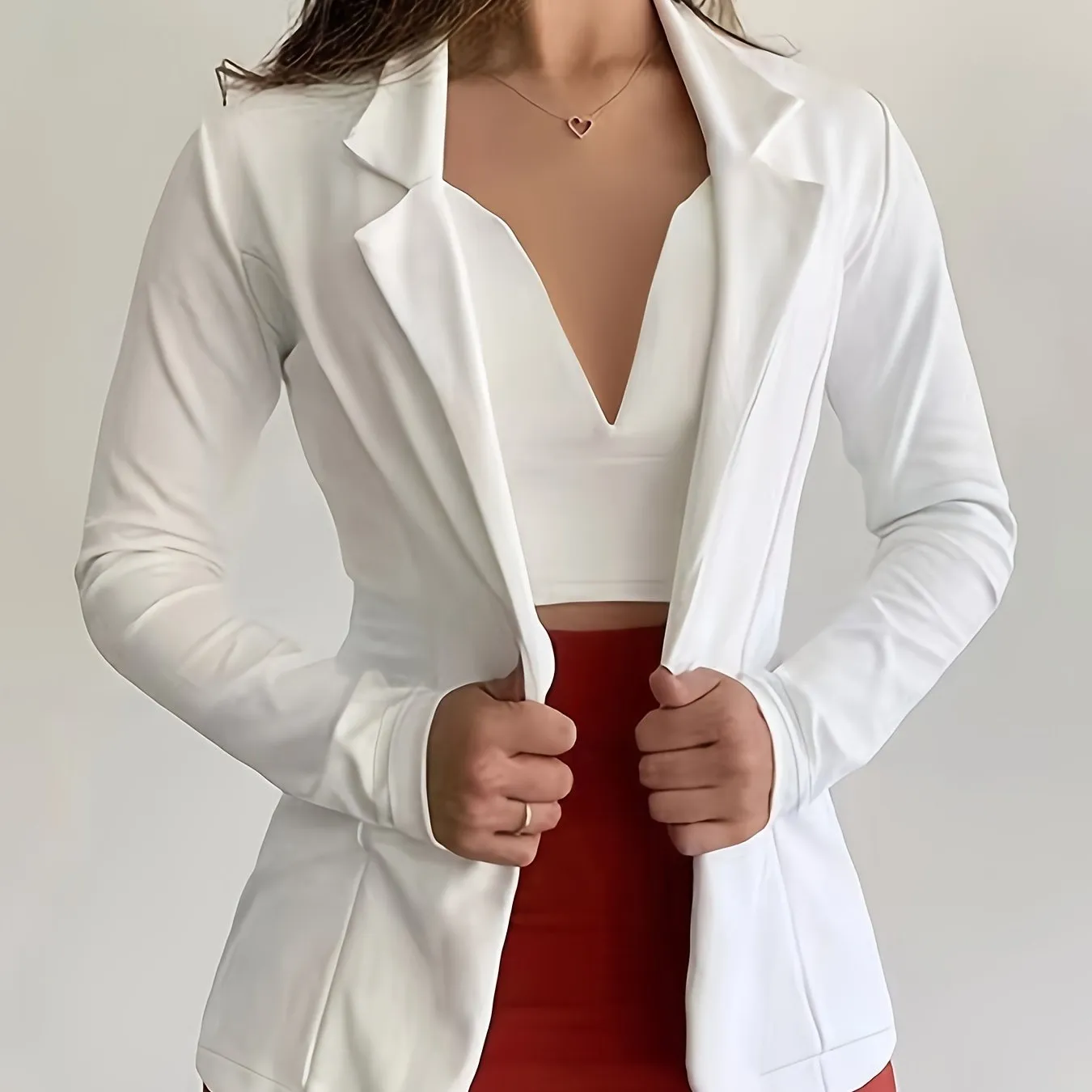 Fashionable Womens Blazer Jacket - Solid Lapel, Button Closure, Flowy Long Sleeves - Casual-Formal Commuter Outerwear