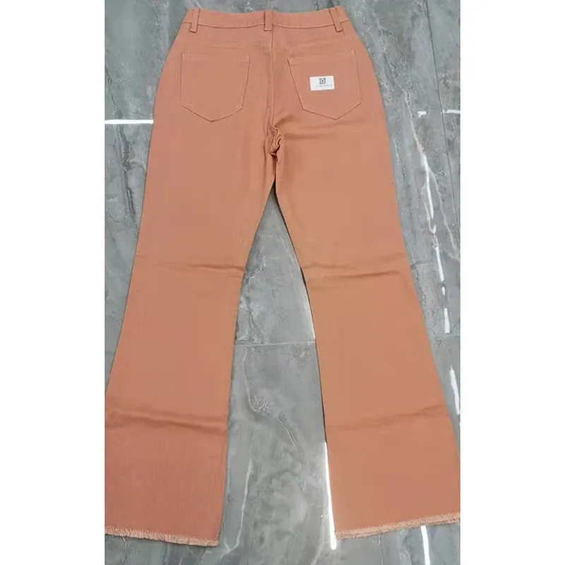 Flared High Waist Stretch Comfort Washed Casual Brown Jean