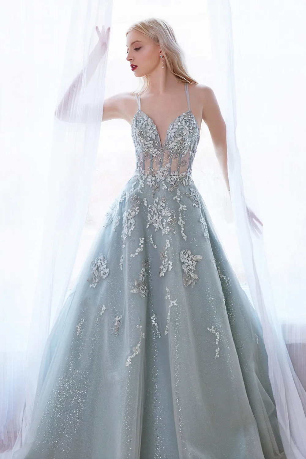 Floral Embroidered Glitter Ballgown by Andrea & Leo Couture A0892 - Sophia Gown  - Special Occasion