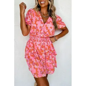 Floral V Neck Ruffle Dress