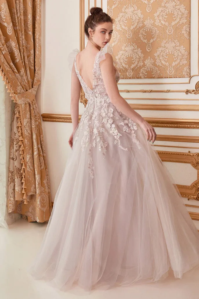 Flutter Tulle Sleeve Floral A-Line Gown by Andrea & Leo Couture A1018 Lennox - Special Occasion