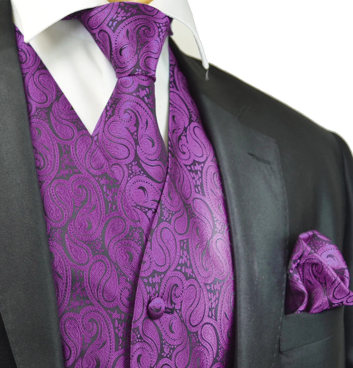 Formal Plum Paisley Tuxedo Vest Set