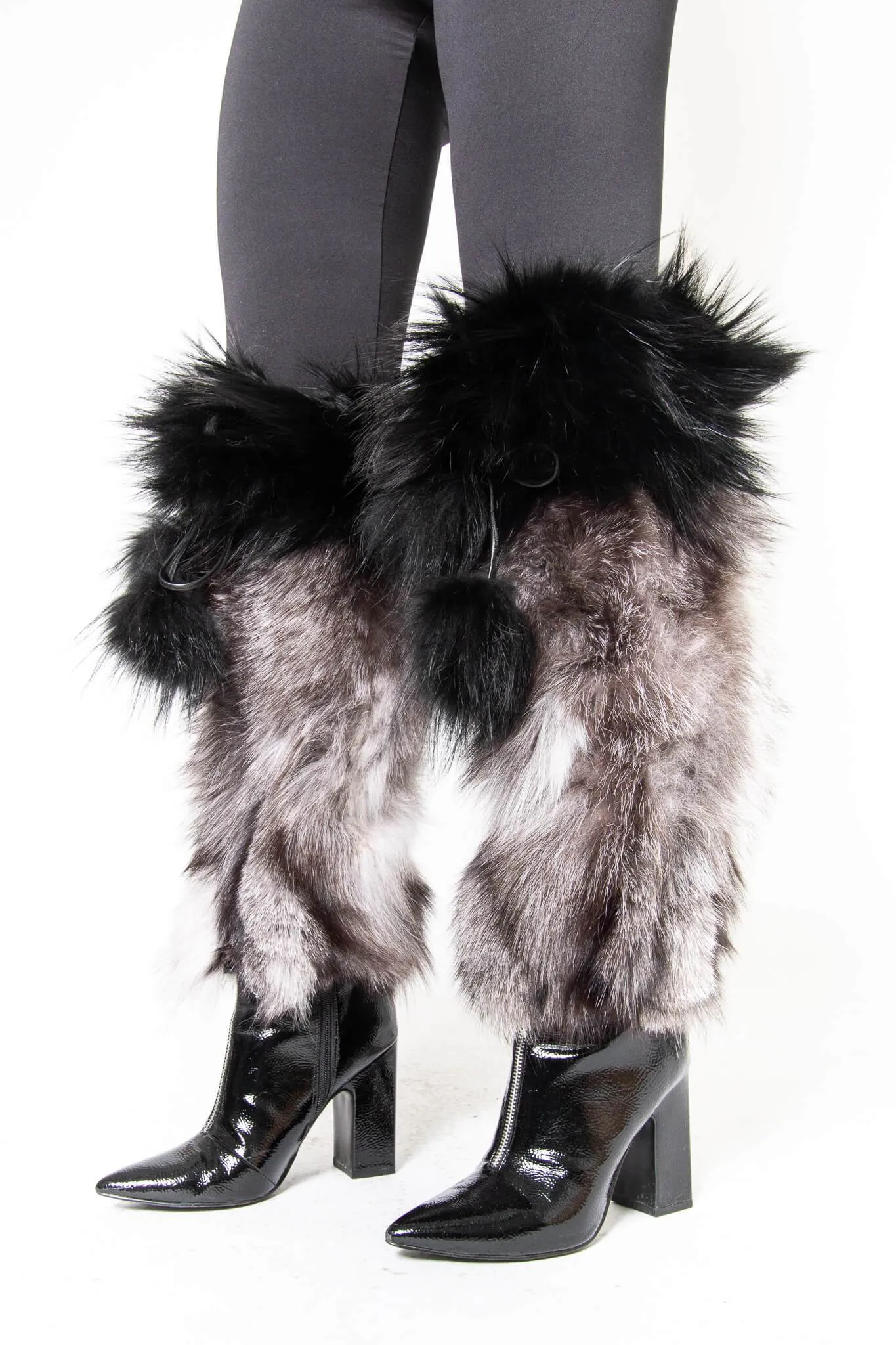 Fox Fur Boot Covers With Pom Pom