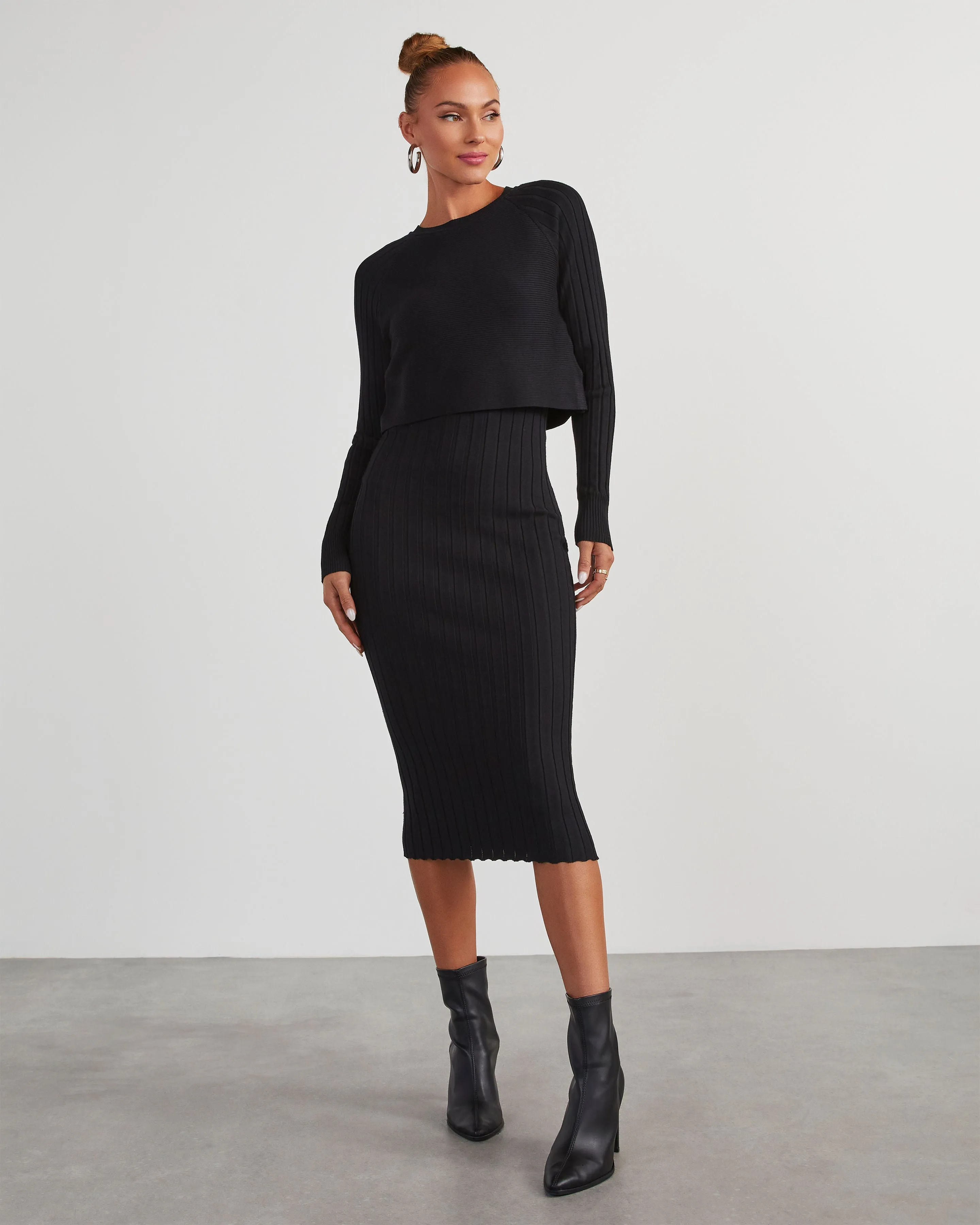 Full Of Surprises Ribbed Knit Midi Dress