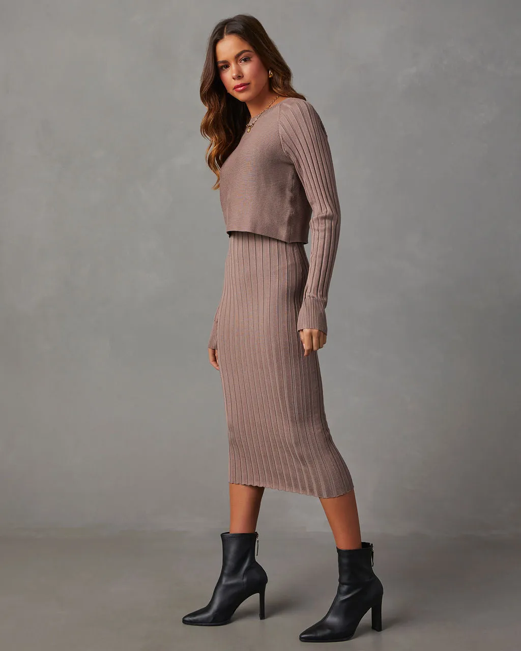 Full Of Surprises Ribbed Knit Midi Dress