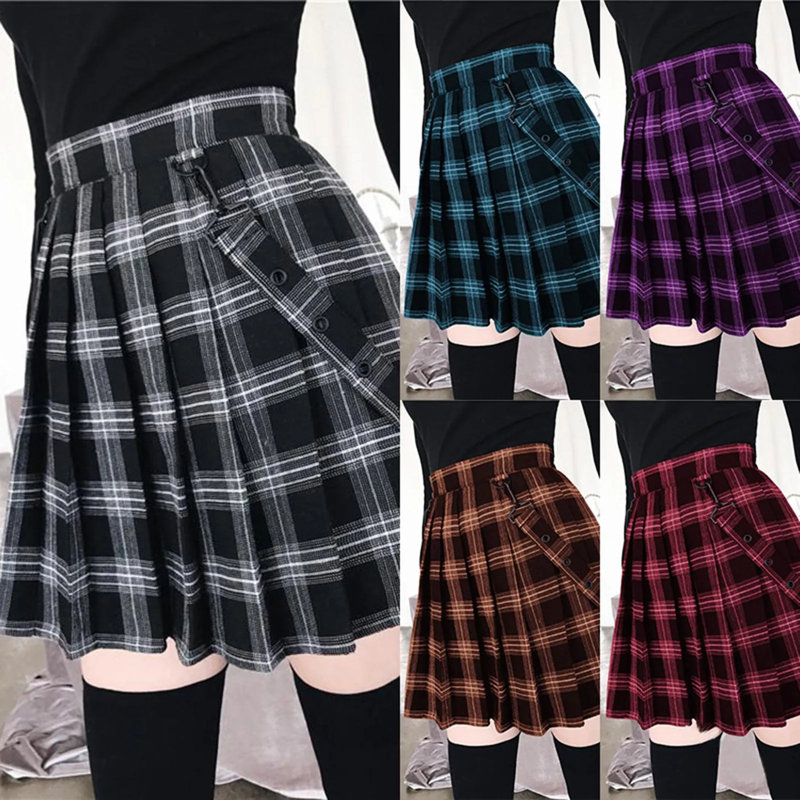 Funki Buys | Skirts | Women's Gothic Suspender Mini Skirt | Plaid