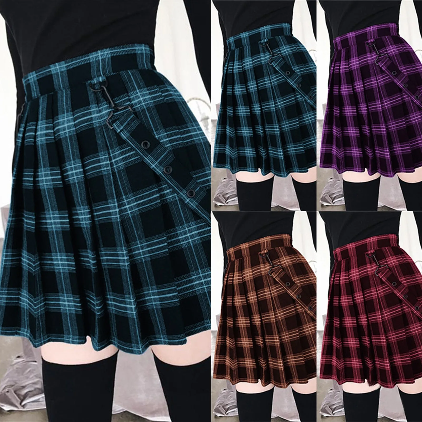 Funki Buys | Skirts | Women's Gothic Suspender Mini Skirt | Plaid