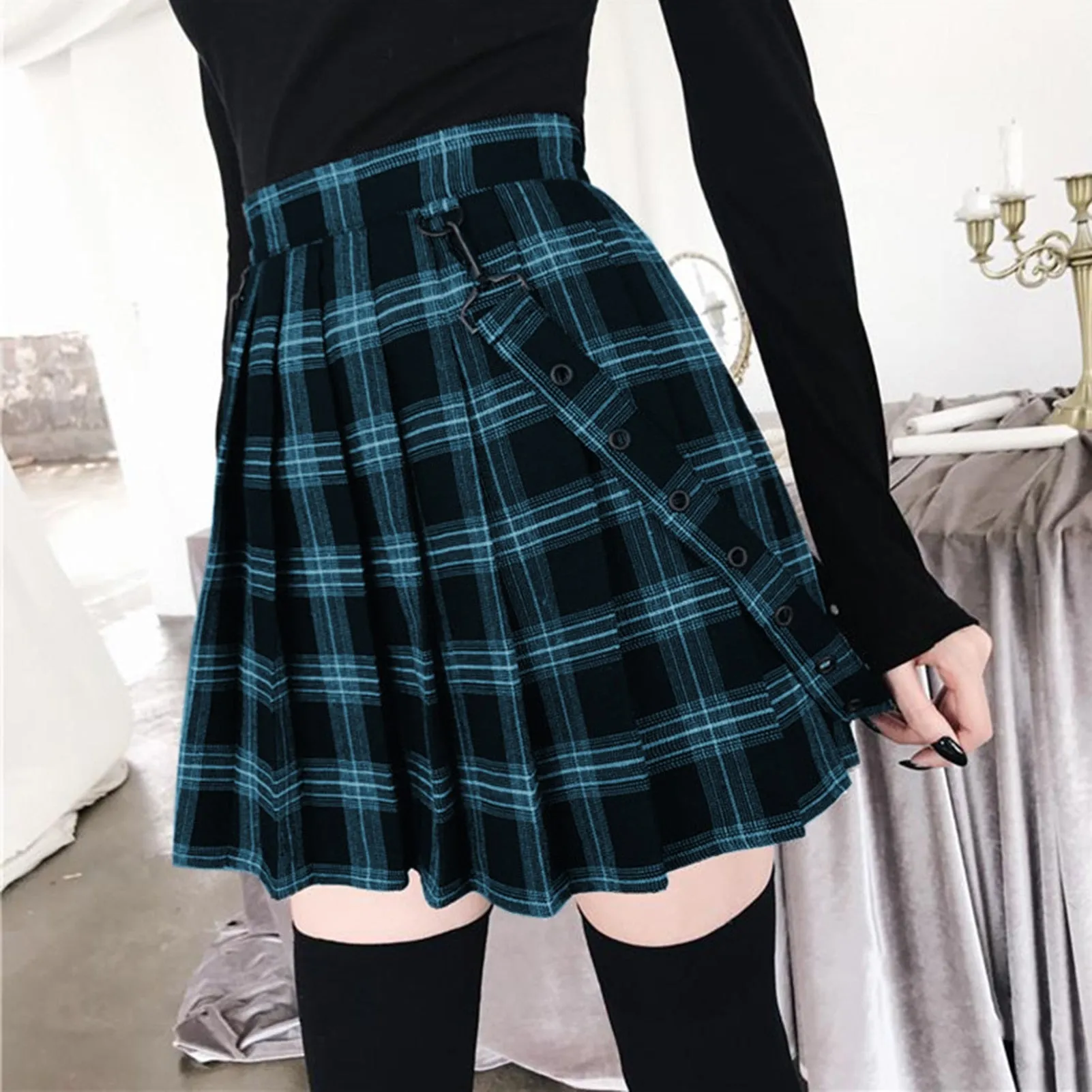 Funki Buys | Skirts | Women's Gothic Suspender Mini Skirt | Plaid