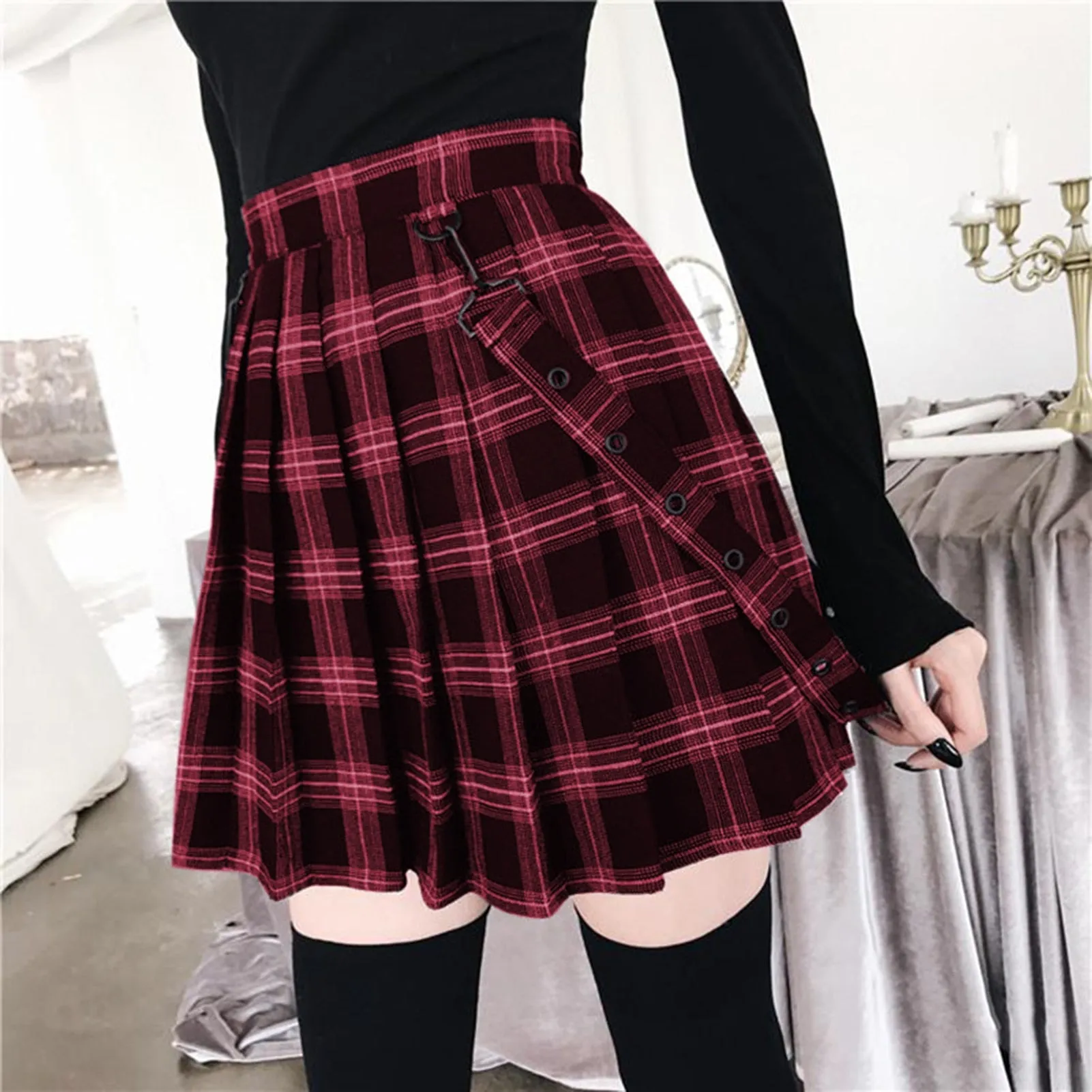 Funki Buys | Skirts | Women's Gothic Suspender Mini Skirt | Plaid