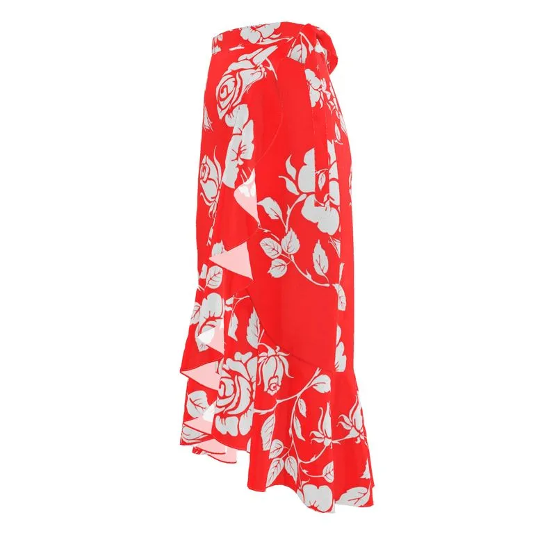 Gainsboro Roses & Scarlet Flounce Skirt