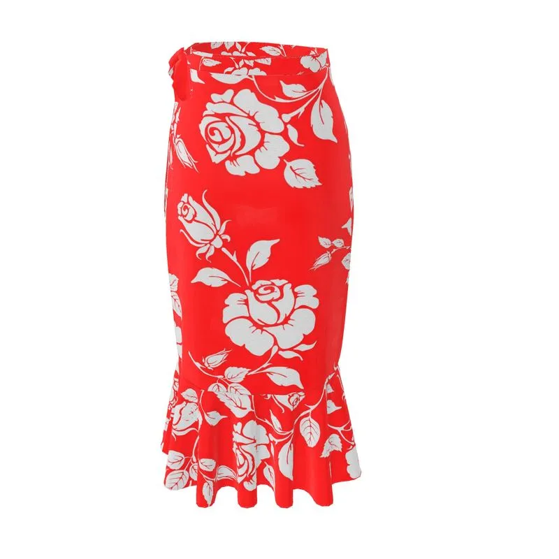 Gainsboro Roses & Scarlet Flounce Skirt