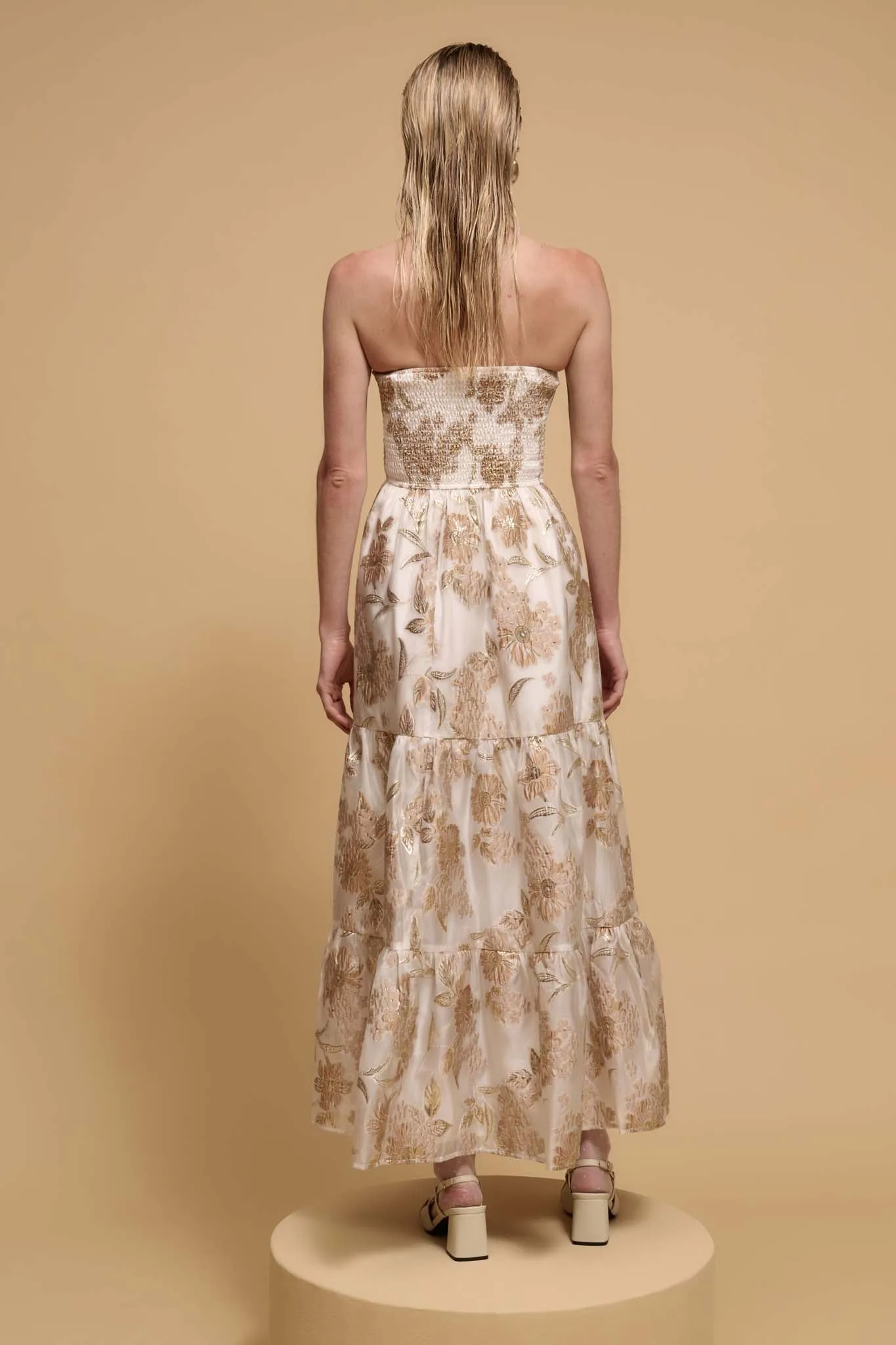 Gilded Garland Metallic Floral Brocade Maxi Dress