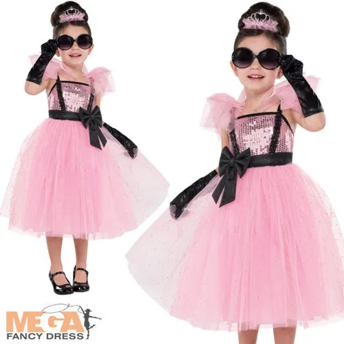 Girls 1960s Audrey Hepburn Glam Princess Fancy Dress Costume