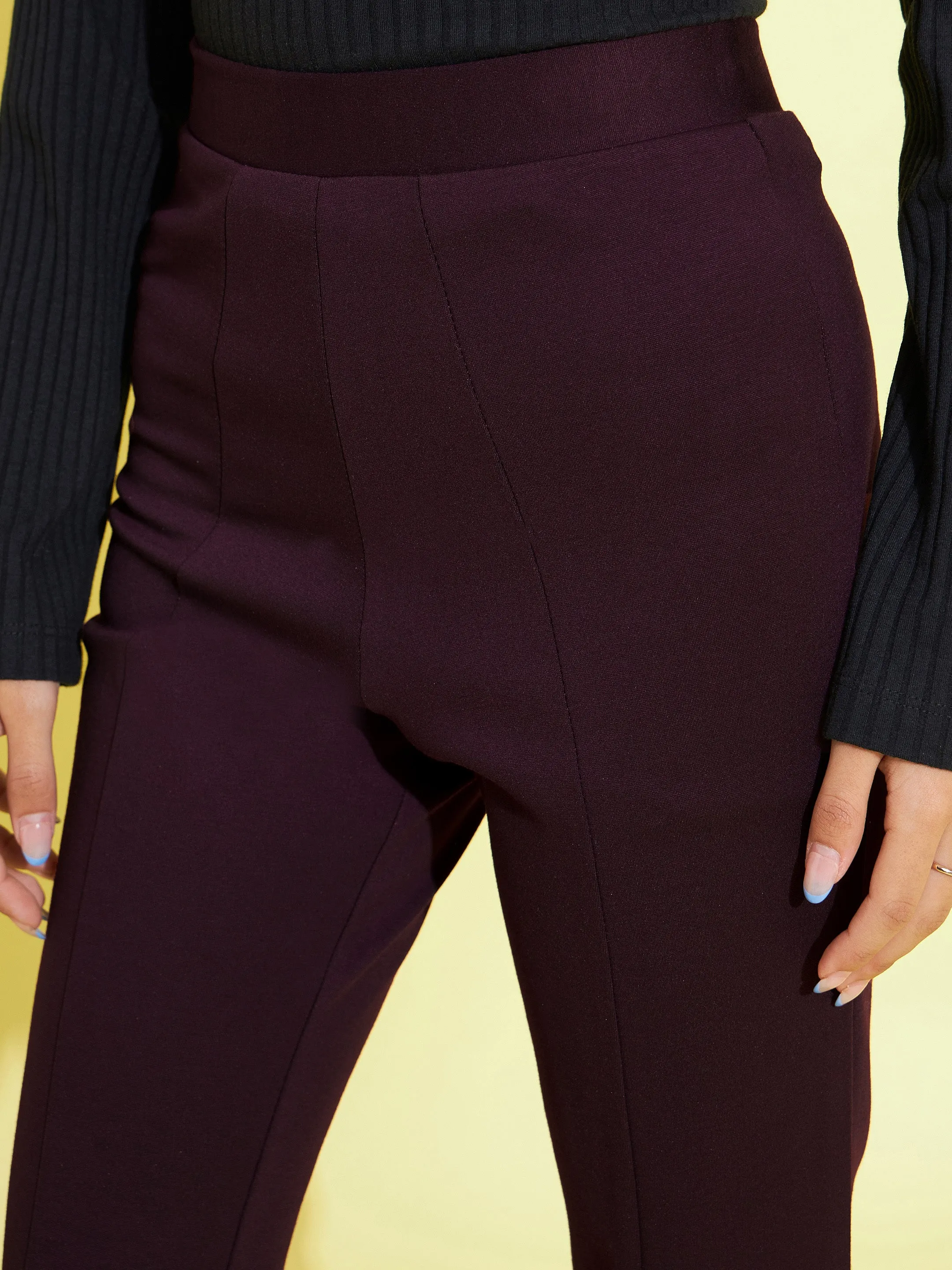 Girls Burgundy Front Slit Bell Bottom Pants